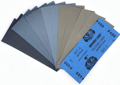 12 Blatt 23x9,1 cm Schleifpapier SET je 2 Blatt Korn P400 bis P5000